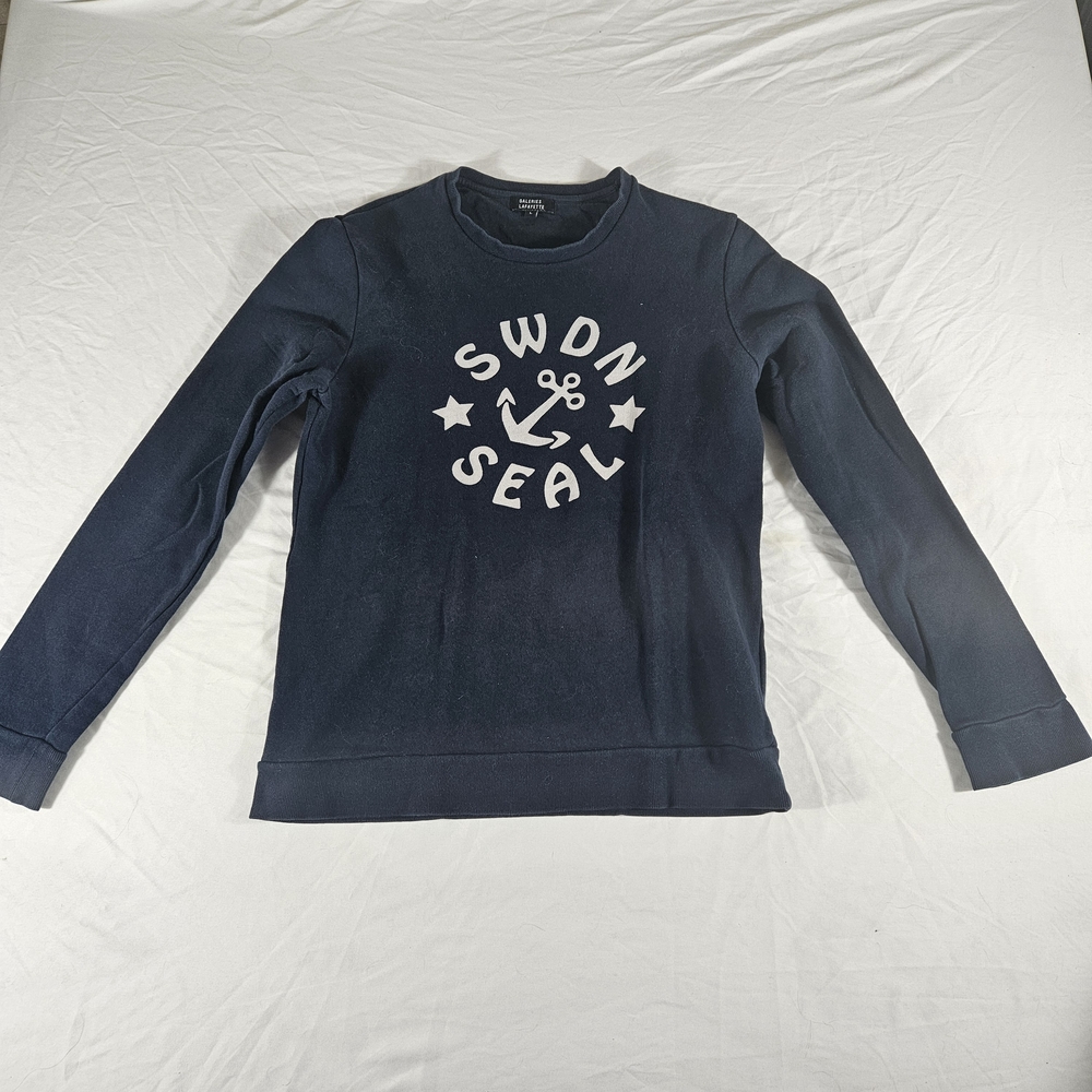 Navy Crewneck Sweater with Anchor Motif